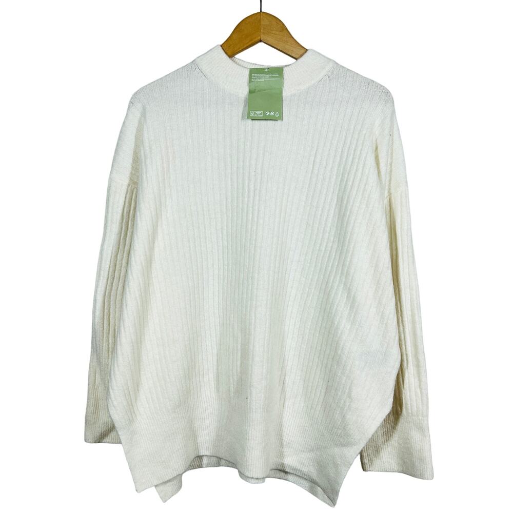 NEW! H&M Eco Line Ribbed Knit Crewneck Sweater White Long Sleeve Casual - XS